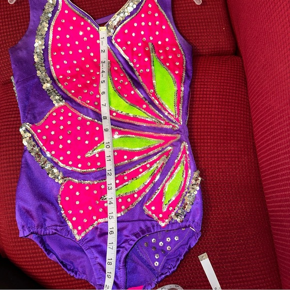Purple/Pink/Lime Green Leotard Majorette/Rhythmic gymnastics/Ice Skating costume - Picture 5 of 11